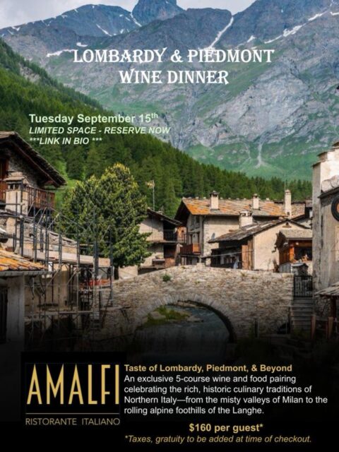 In September we head to Northern Italy! Join us for a 5 course wine and food pairing celebrating the flavors of Lombardy, Piedmont and beyond! Visit the link in our bio to reserve.